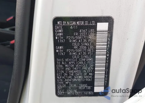 2011 Nissan Juke Sv из США, поврежденный, VIN JN8AF5MV9BT019061